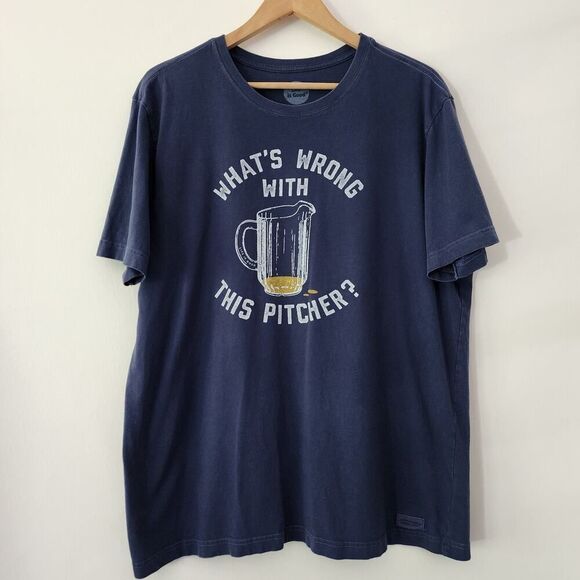 Life is Good Crusher Tee What's Wrong With This Pitcher Blue shirt mens size L - Picture 1 of 5